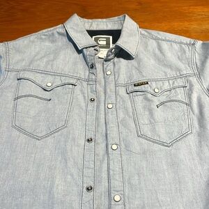 G-Star Raw blue button down Western style shirt with pearl snaps size Large